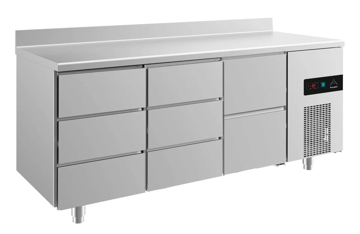 A&S Kühltisch -2 bis +8°C 1865x700x850mm mit 1x zwei Schubladen und 2x drei Schubladen u. Aufkantung (3DDZA)