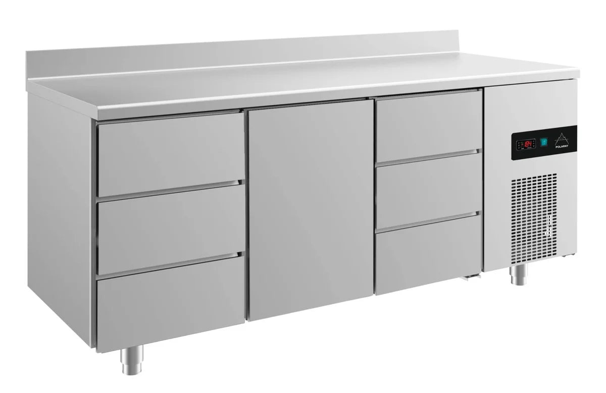 A&S Kühltisch -2 bis +8°C 1865x700x850mm mit 1x Tür und 2x drei Schubladen u. Aufkantung (3DTDA)