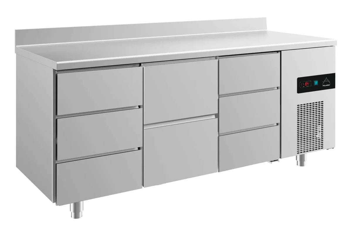 A&S Kühltisch -2 bis +8°C 1865x700x850mm mit 1x zwei Schubladen und 2x drei Schubladen u. Aufkantung (3DZDA)