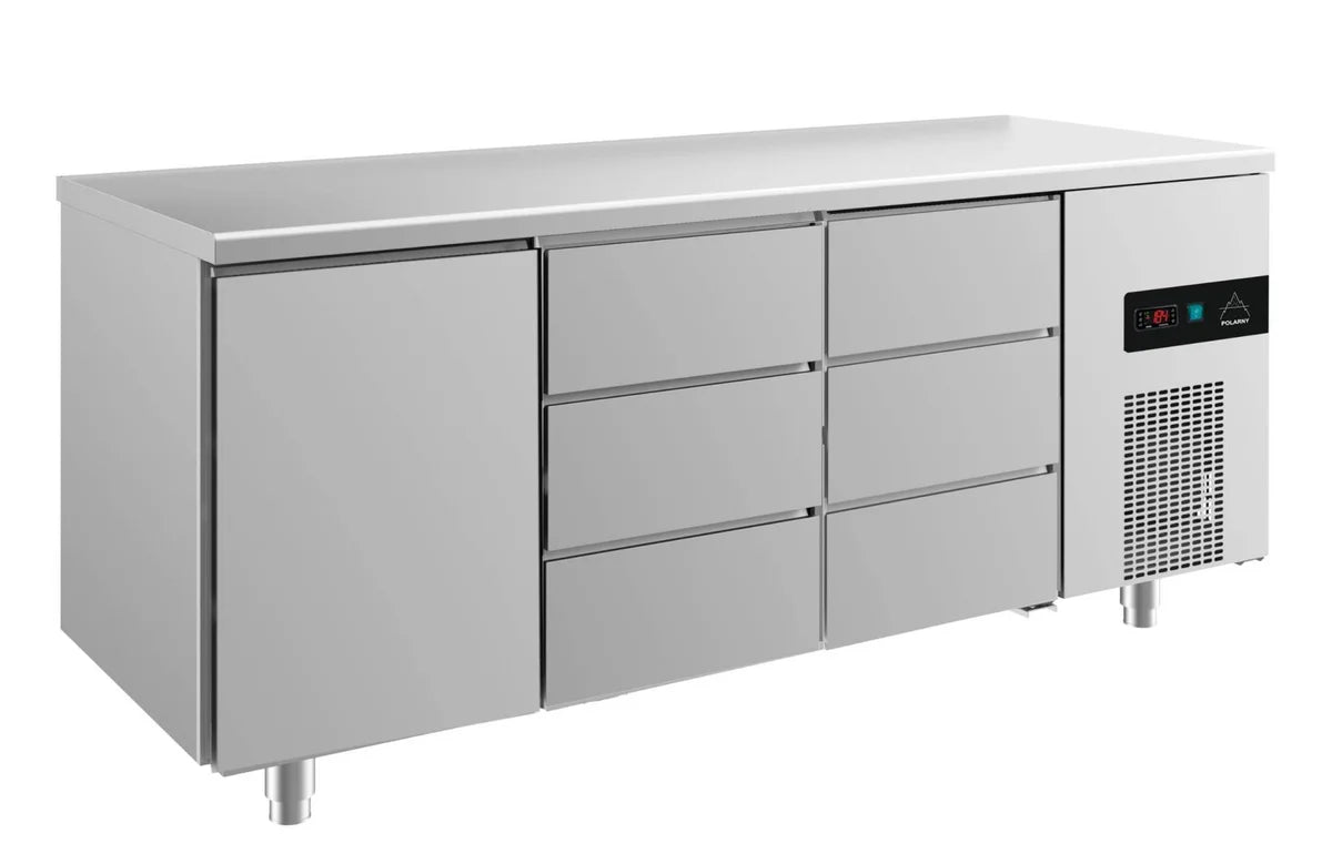 A&S Kühltisch -2 bis +8°C 1865x700x850mm mit 1x Tür und 2x drei Schubladen (3TDD)