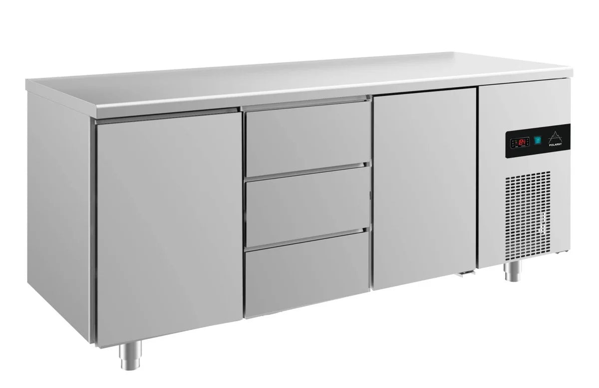 A&S Kühltisch -2 bis +8°C 1865x700x850mm mit 2x Türen und 1x drei Schubladen (3TDT)