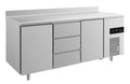 A&S Kühltisch -2 bis +8°C 1865x700x850mm mit 2x Türen und 1x drei Schubladen u. Aufkantung (3TDTA)