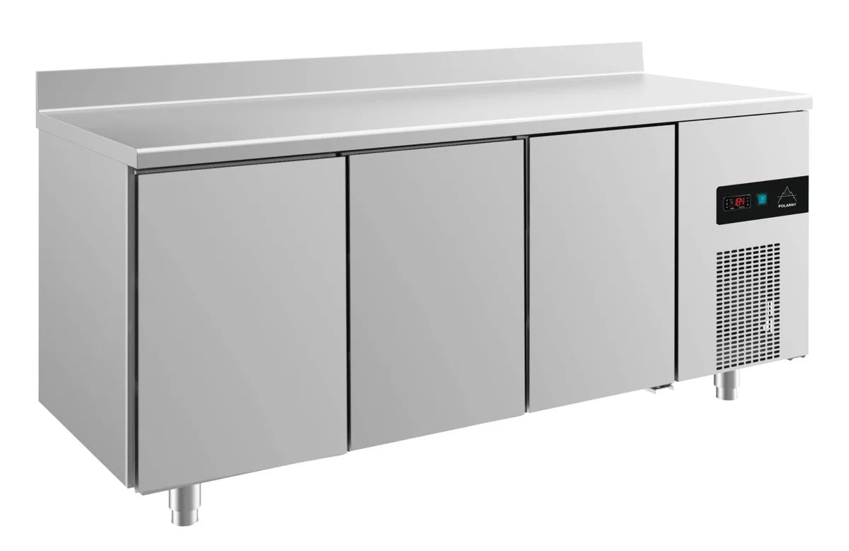 A&S Kühltisch -2 bis +8°C 1865x700x850mm mit 3 Türen und Aufkantung u. Aufkantung (3TTTA)