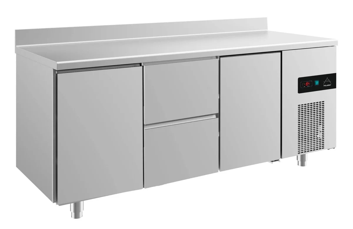 A&S Kühltisch -2 bis +8°C 1865x700x850mm mit 2x Türen und 1x zwei Schubladen u. Aufkantung (3TZTA)
