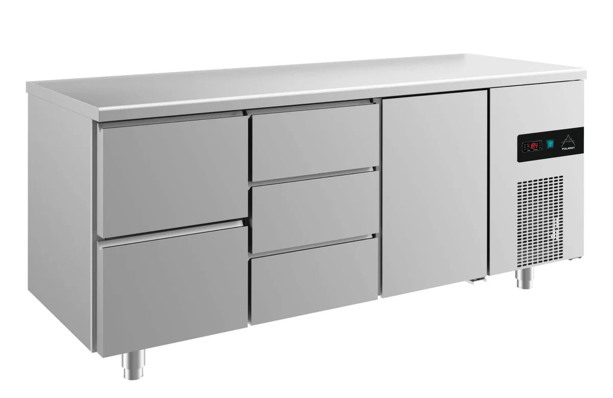 A&S Kühltisch -2 bis +8°C 1865x700x850mm mit 1x Tür, 1x zwei Schubladen und 1x drei Schubladen (3ZDT)