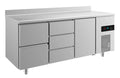 A&S Kühltisch -2 bis +8°C 1865x700x850mm mit 1x Tür, 1x zwei Schubladen und 1x drei Schubladen u. Aufkantung (3ZDTA)