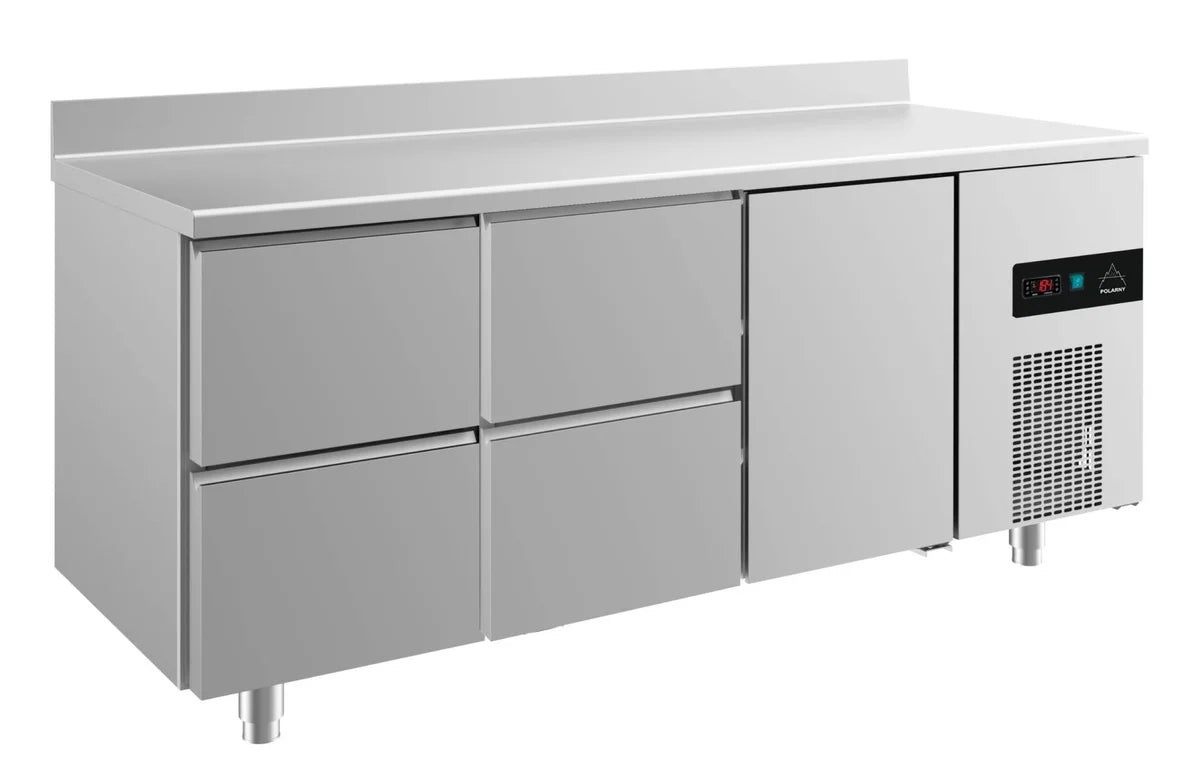 A&S Kühltisch -2 bis +8°C 1865x700x850mm mit 1x Tür und 2x zwei Schubladen u. Aufkantung (3ZZTA)