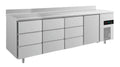A&S Kühltisch -2 bis +8°C 2330x700x850mm mit 1x Tür und 3x drei Schubladen u. Aufkantung (4DDDTA)