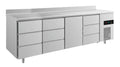 A&S Kühltisch -2 bis +8°C 2330x700x850mm mit 1x Tür und 3x drei Schubladen u. Aufkantung (4DDTDA)