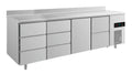 A&S Kühltisch -2 bis +8°C 2330x700x850mm mit 1x Tür, 1x zwei Schubladen und 2x 3 Schubladen u. Aufkantung (4DDTZA)