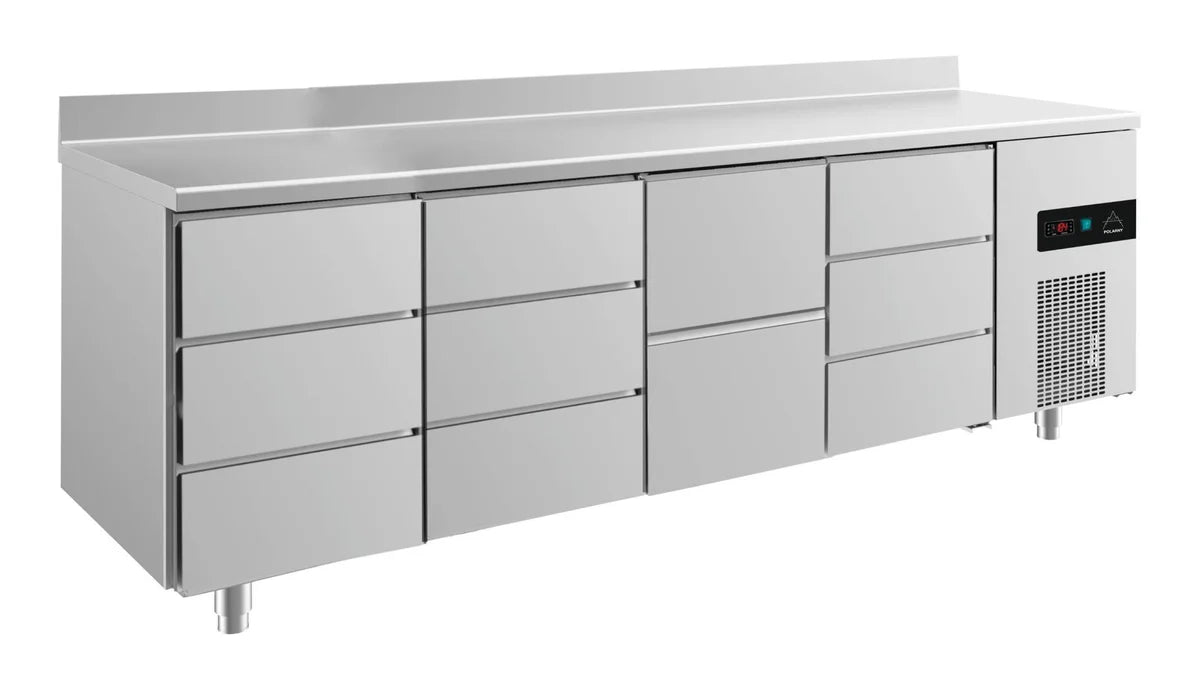 A&S Kühltisch -2 bis +8°C 2330x700x850mm mit 1x zwei Schubladen und 3x drei Schubladen u. Aufkantung (4DDZDA)