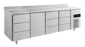 A&S Kühltisch -2 bis +8°C 2330x700x850mm mit 1x Tür und 3x drei Schubladen u. Aufkantung (4DTDDA)
