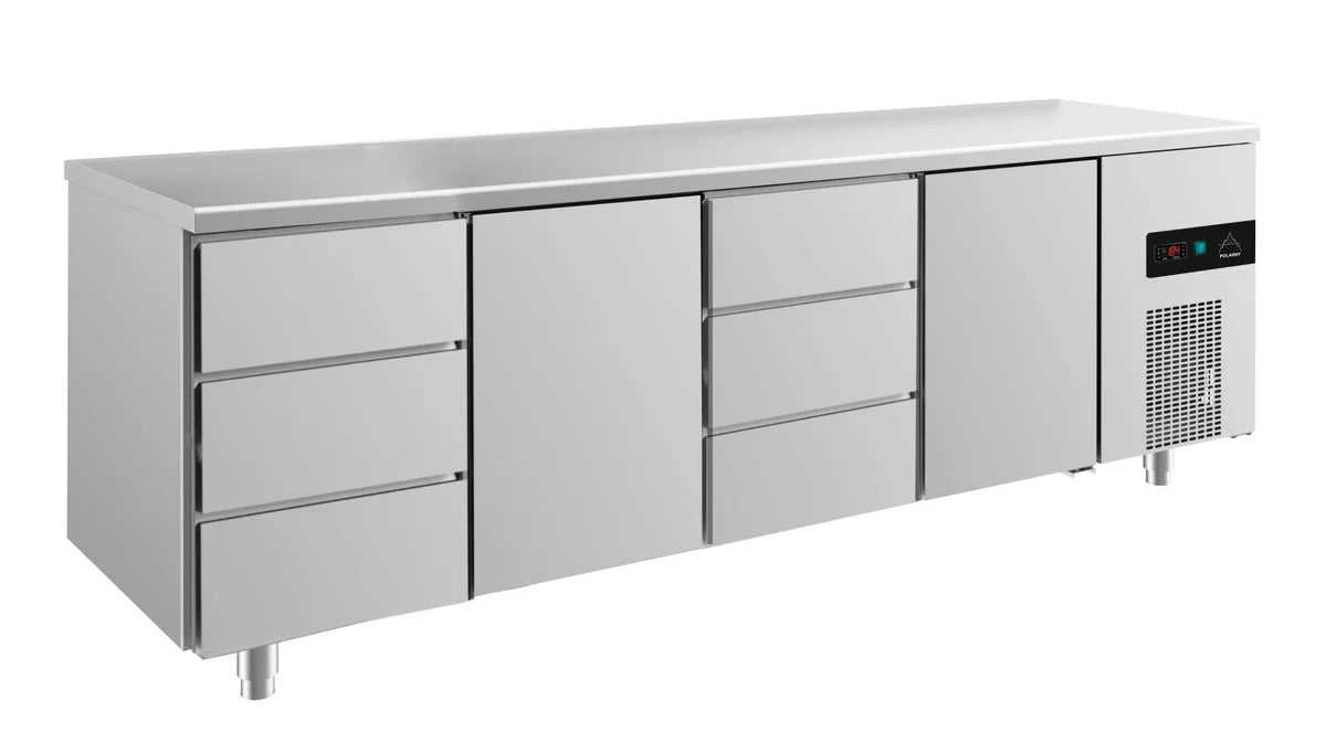 A&S Kühltisch -2 bis +8°C 2330x700x850mm mit 2x Türen und 2x drei Schubladen (4DTDT)