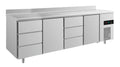 A&S Kühltisch -2 bis +8°C 2330x700x850mm mit 2x Türen und 2x drei Schubladen u. Aufkantung (4DTDTA)