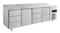 A&S Kühltisch -2 bis +8°C 2330x700x850mm mit 1x Tür, 1x zwei Schubladen und 2x 3 Schubladen u. Aufkantung (4DTDZA)