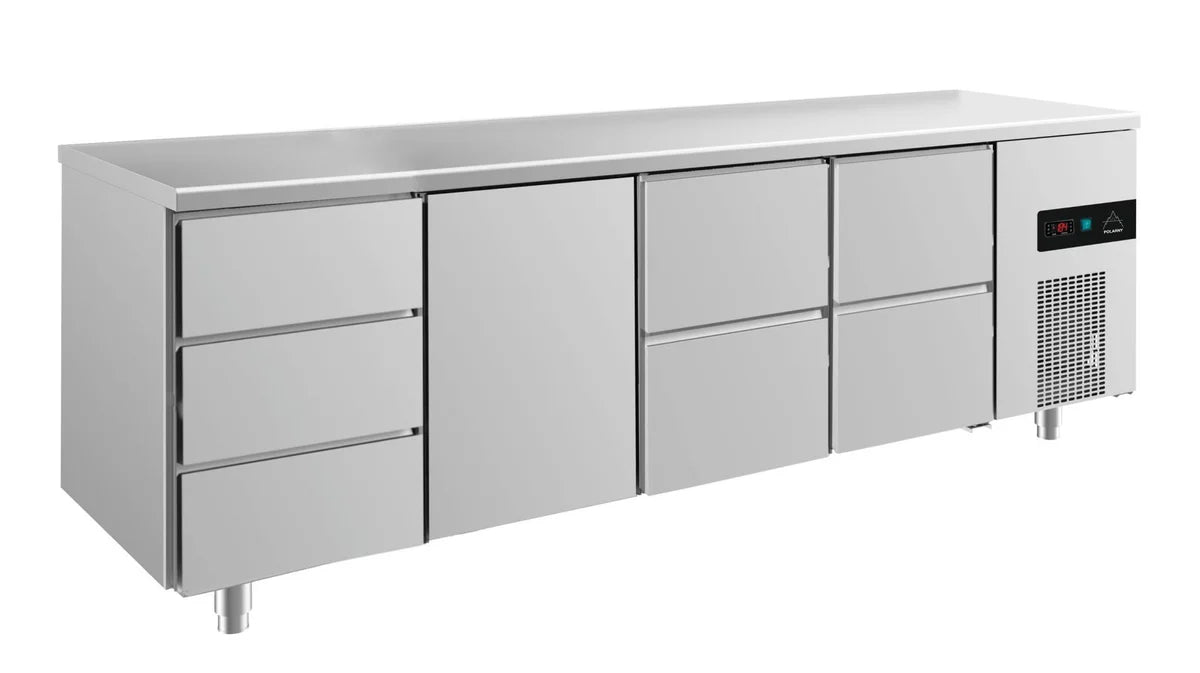 A&S Kühltisch -2 bis +8°C 2330x700x850mm mit 1x Tür, 2x zwei Schubladen und 1x 3 Schubladen (4DTZZ)