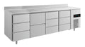 A&S Kühltisch -2 bis +8°C 2330x700x850mm mit 1x zwei Schubladen und 3x drei Schubladen u. Aufkantung (4DZDDA)