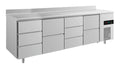 A&S Kühltisch -2 bis +8°C 2330x700x850mm mit 2x zwei Schubladen und 2x drei Schubladen u. Aufkantung (4DZDZA)
