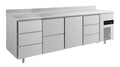 A&S Kühltisch -2 bis +8°C 2330x700x850mm mit 1x Tür, 1x zwei Schubladen und 2x 3 Schubladen u. Aufkantung (4DZTDA)