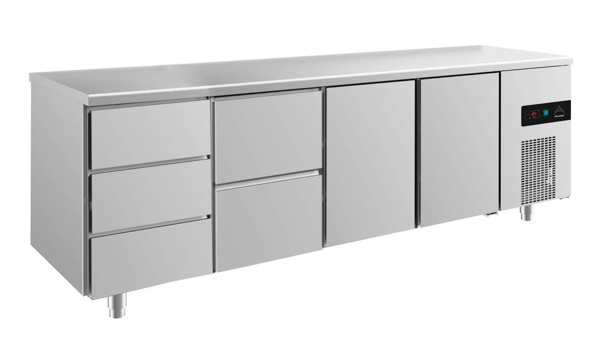 A&S Kühltisch -2 bis +8°C 2330x700x850mm mit 2x Türen, 1x zwei Schubladen und 1x 3 Schubladen (4DZTT)