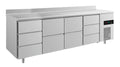 A&S Kühltisch -2 bis +8°C 2330x700x850mm mit 2x zwei Schubladen und 2x drei Schubladen u. Aufkantung (4DZZDA)