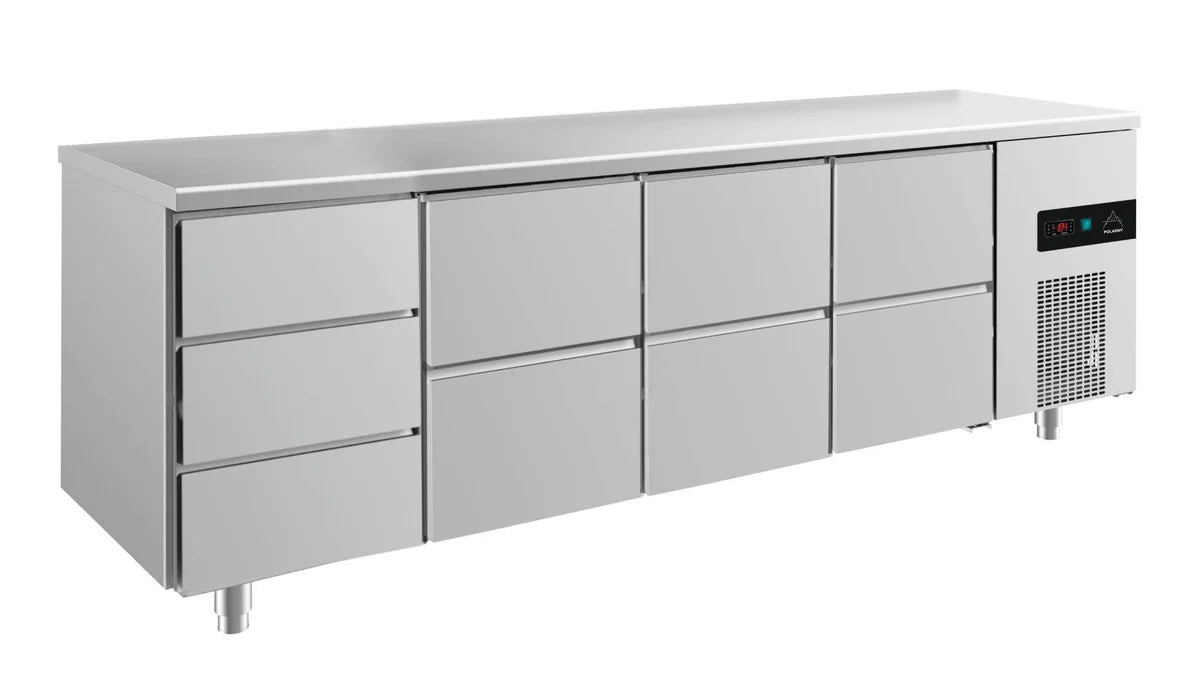 A&S Kühltisch -2 bis +8°C 2330x700x850mm mit 3x zwei Schubladen und 1x drei Schubladen (4DZZZ)