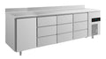 A&S Kühltisch -2 bis +8°C 2330x700x850mm mit 1x Tür, 3x 3 Schubladen u. Aufkantung
