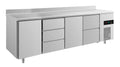 A&S Kühltisch -2 bis +8°C 2330x700x850mm mit 2x Türen, 1x zwei Schubladen und 1x 3 Schubladen u. Aufkantung (4TDTZA)