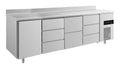 A&S Kühltisch -2 bis +8°C 2330x700x850mm mit 1x Tür, 1x zwei Schubladen und 2x 3 Schubladen u. Aufkantung (4TDZDA)