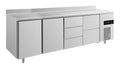 A&S Kühltisch -2 bis +8°C 2330x700x850mm mit 2x Türen, 1x zwei Schubladen und 1x 3 Schubladen u. Aufkantung (4TTDZA)