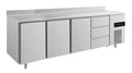 A&S Kühltisch -2 bis +8°C 2330x700x850mm mit 3x Türen und 1x drei Schubladen u. Aufkantung (4TTTDA)