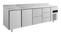 A&S Kühltisch -2 bis +8°C 2330x700x850mm mit 2x Türen, 1x zwei Schubladen und 1x 3 Schubladen u. Aufkantung (4TTZDA)