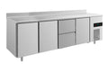 A&S Kühltisch -2 bis +8°C 2330x700x850mm mit 3x Türen und 1x zwei Schubladen u. Aufkantung (4TTZTA)
