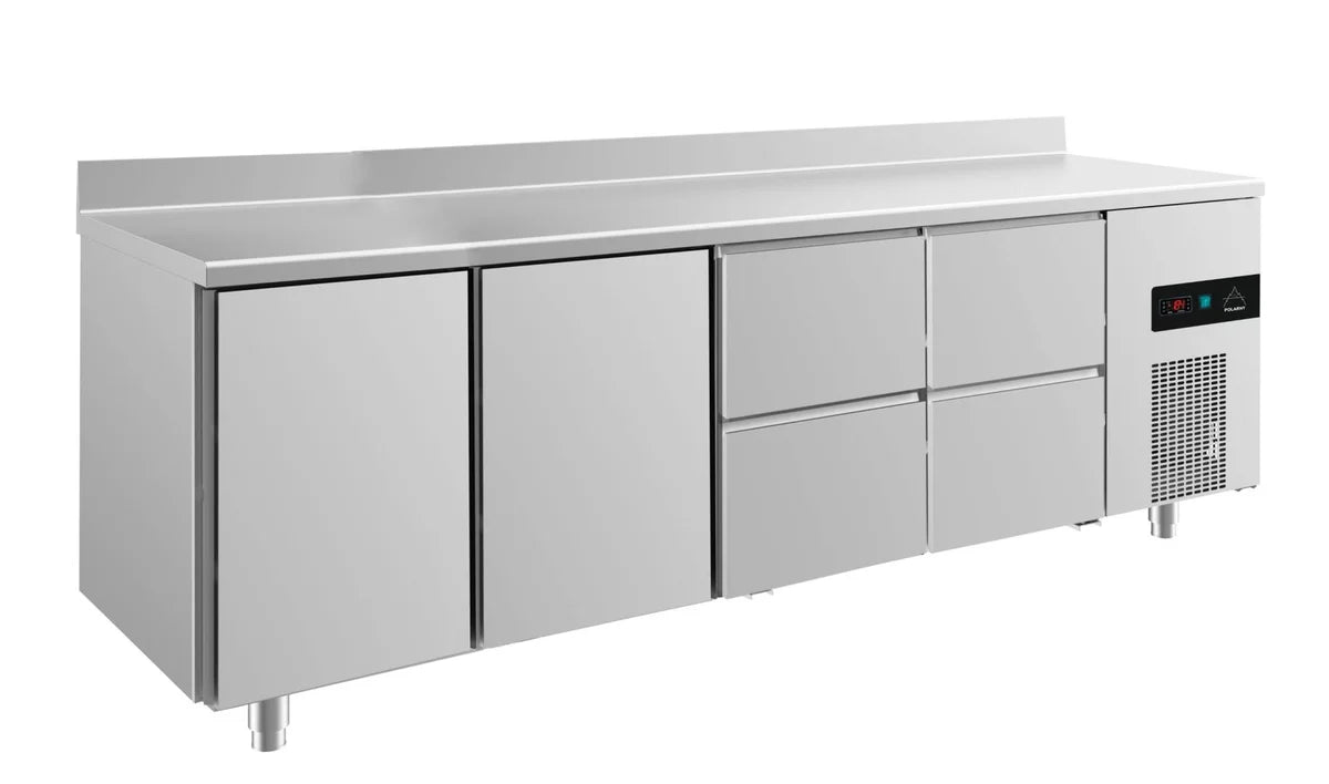 A&S Kühltisch -2 bis +8°C 2330x700x850mm mit 2x Türen und 2x zwei Schubladen u. Aufkantung (4TTZZA)