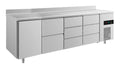 A&S Kühltisch -2 bis +8°C 2330x700x850mm mit 1x Tür, 1x zwei Schubladen und 2x 3 Schubladen u. Aufkantung (4TZDDA)