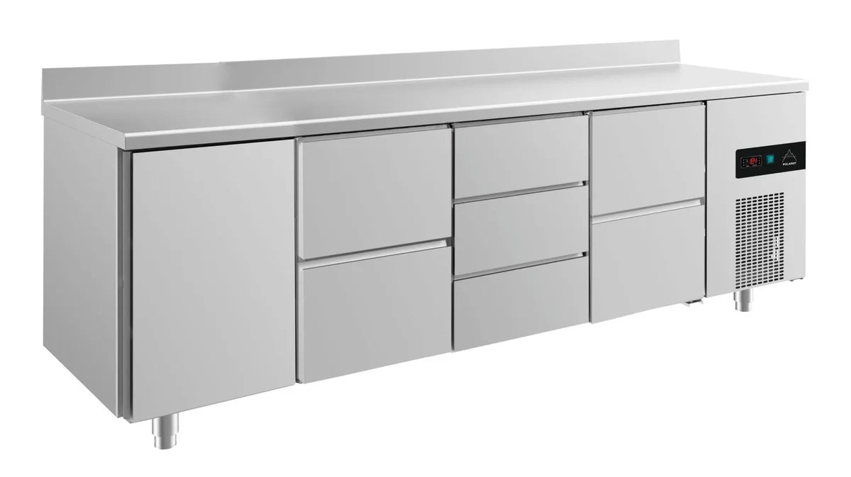 A&S Kühltisch -2 bis +8°C 2330x700x850mm mit 1x Tür, 2x zwei Schubladen und 1x 3 Schubladen u. Aufkantung (4TZDZA)