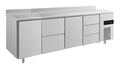 A&S Kühltisch -2 bis +8°C 2330x700x850mm mit 2x Türen, 1x zwei Schubladen und 1x 3 Schubladen u. Aufkantung (4TZTDA)