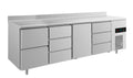 A&S Kühltisch -2 bis +8°C 2330x700x850mm mit 1x Tür, 1x zwei Schubladen und 2x drei Schubladen u. Aufkantung