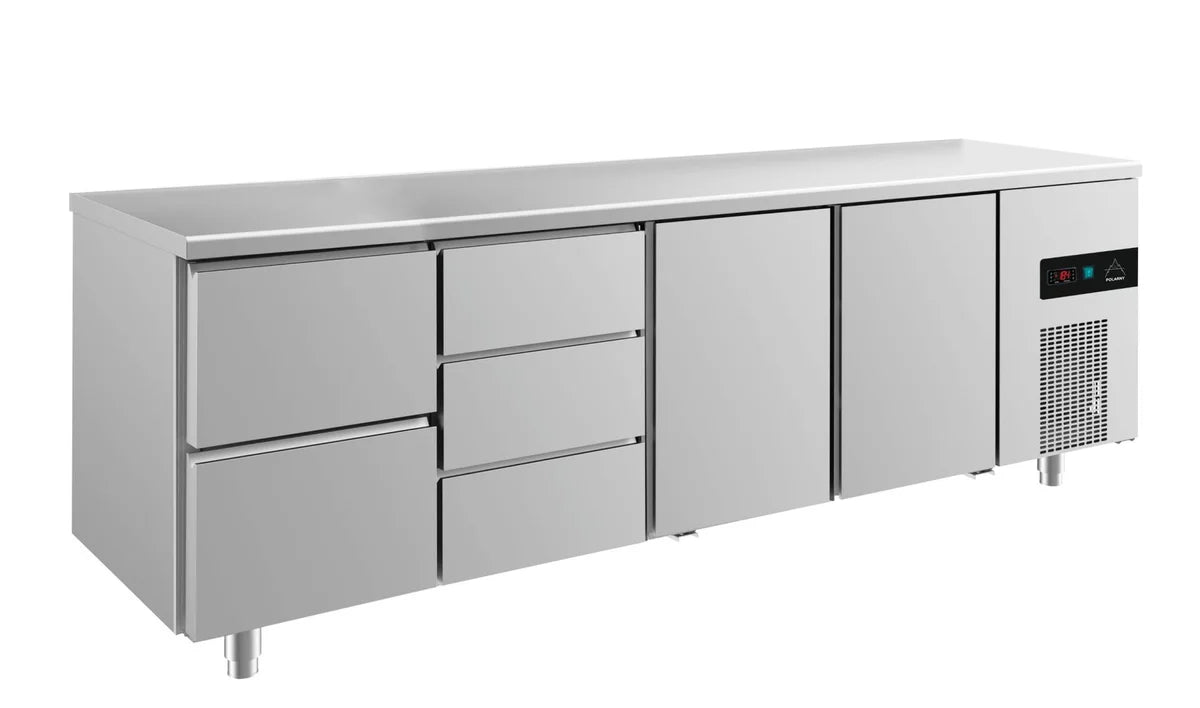 A&S Kühltisch -2 bis +8°C 2330x700x850mm mit 2x Türen, 1x zwei Schubladen und 1x 3 Schubladen (4ZDTT)