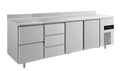 A&S Kühltisch -2 bis +8°C 2330x700x850mm mit 2x Türen, 1x zwei Schubladen und 1x 3 Schubladen u. Aufkantung (4ZDTTA)