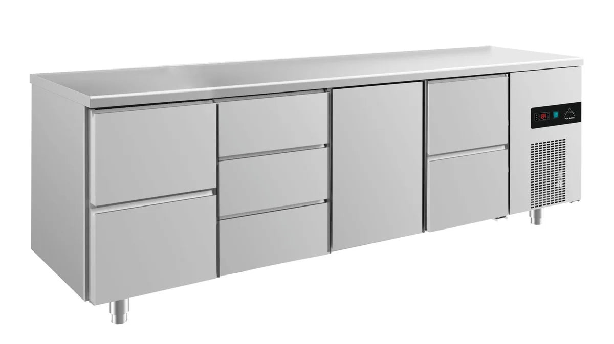 A&S Kühltisch -2 bis +8°C 2330x700x850mm mit 1x Tür, 2x zwei Schubladen und 1x 3 Schubladen (4ZDTZ)