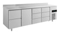 A&S Kühltisch -2 bis +8°C 2330x700x850mm mit 1x Tür, 1x zwei Schubladen und 2x 3 Schubladen u. Aufkantung (4ZTDDA)