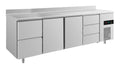 A&S Kühltisch -2 bis +8°C 2330x700x850mm mit 2x Türen, 1x zwei Schubladen und 1x 3 Schubladen u. Aufkantung (4ZTTDA)