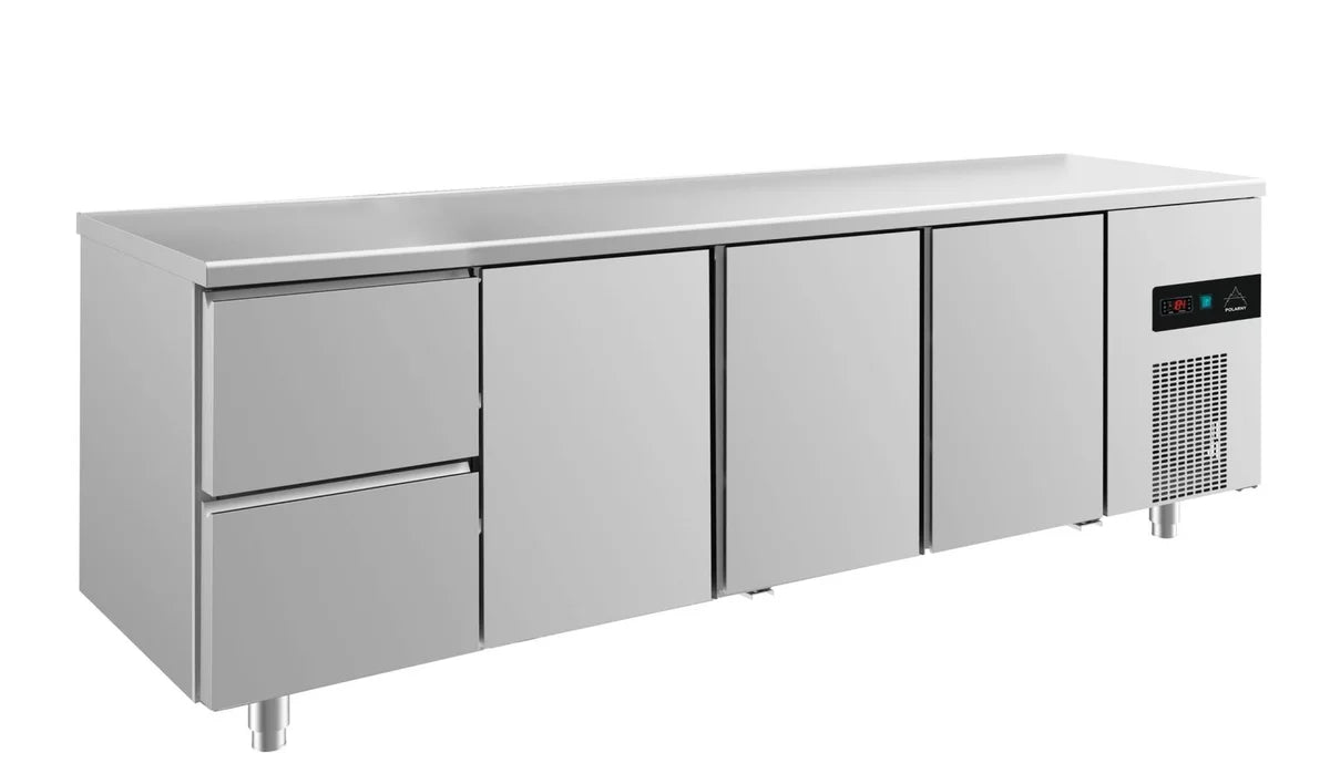 A&S Kühltisch -2 bis +8°C 2330x700x850mm mit 3x Türen und 1x zwei Schubladen (4ZTTT)