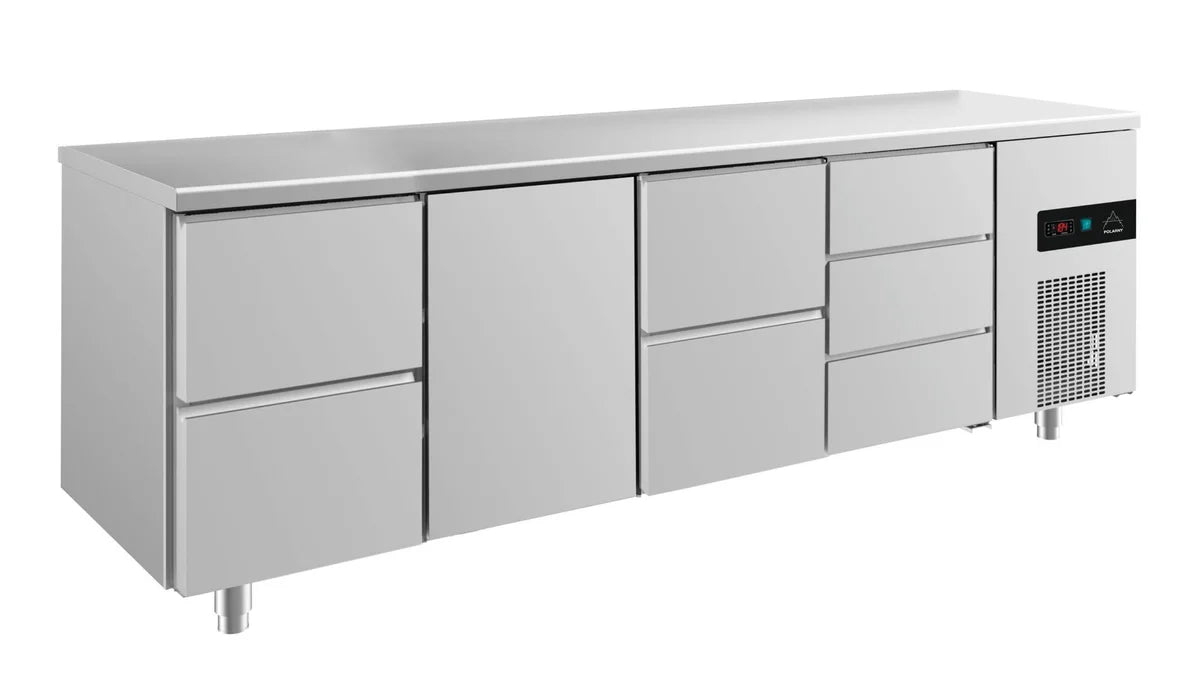 A&S Kühltisch -2 bis +8°C 2330x700x850mm mit 1x Tür, 2x zwei Schubladen und 1x 3 Schubladen (4ZTZD)