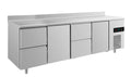 A&S Kühltisch -2 bis +8°C 2330x700x850mm mit 2x Türen und 2x zwei Schubladen u. Aufkantung (4ZTZTA)