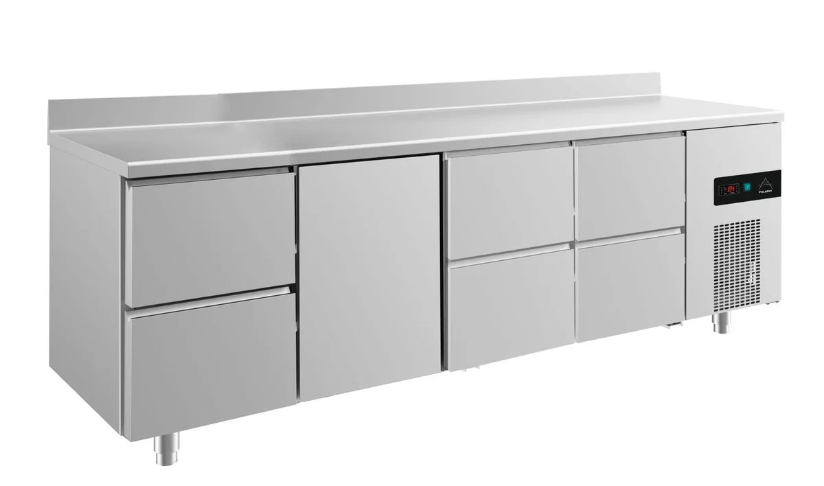A&S Kühltisch -2 bis +8°C 2330x700x850mm mit 1x Tür und 3x zwei Schubladen u. Aufkantung (4ZTZZA)