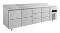 A&S Kühltisch -2 bis +8°C 2330x700x850mm mit 2x zwei Schubladen und 2x drei Schubladen u. Aufkantung (4ZZDDA)