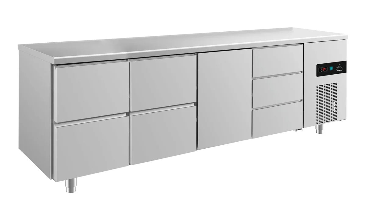 A&S Kühltisch -2 bis +8°C 2330x700x850mm mit 1x Tür, 2x zwei Schubladen und 1x 3 Schubladen (4ZZTD)