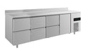 A&S Kühltisch -2 bis +8°C 2330x700x850mm mit 1x Tür und 3x zwei Schubladen u. Aufkantung (4ZZZTA)